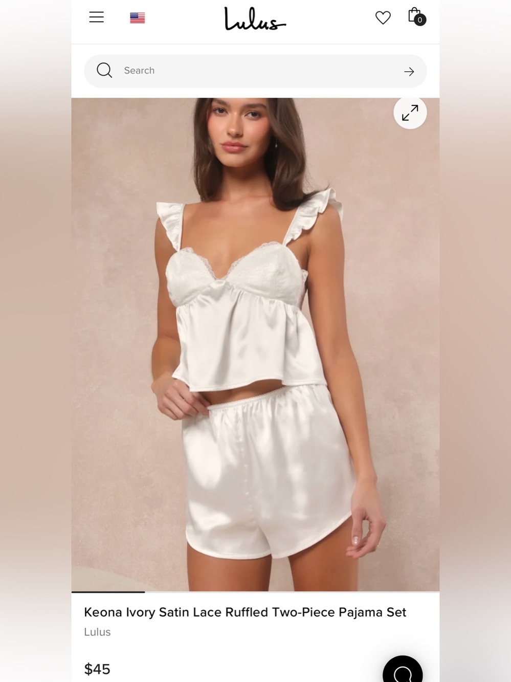 Lulu's Ivory Satin Lace Ruffle Pajama Cami & Short Set